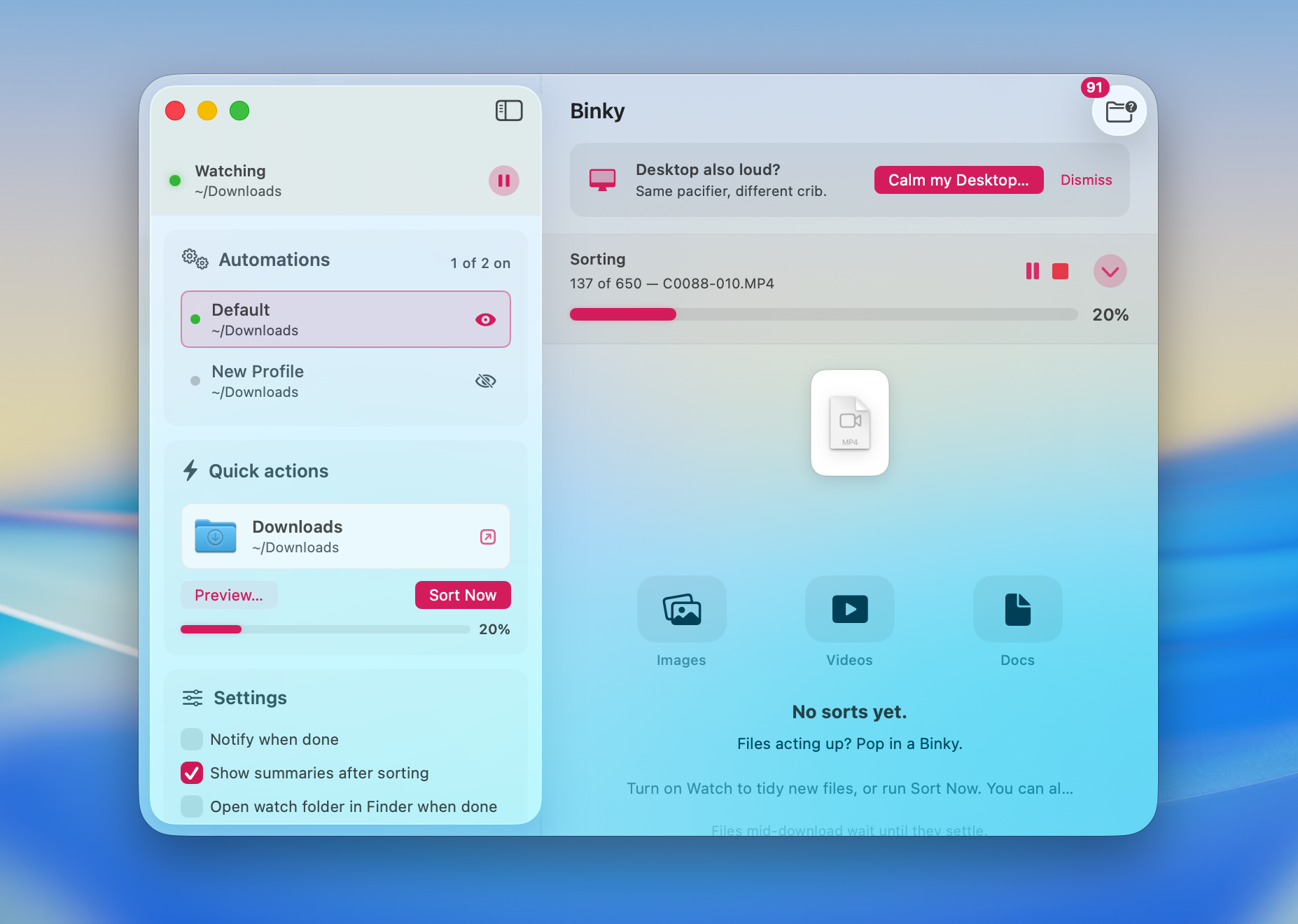 Binky — pacifier for your Downloads